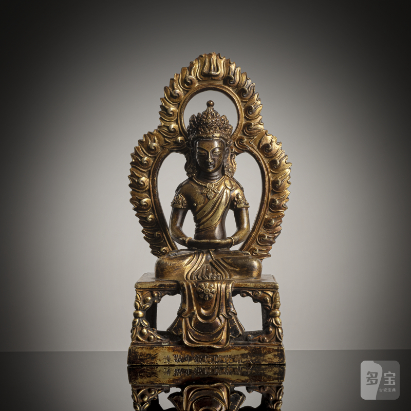 A gilt-bronze figure of Amitayus seated on a throne - 图1